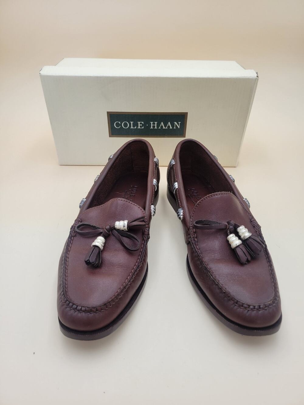 Cole HAAN Country Brown Anissa Tassel SlipOn Loafer Sz 8 N Leather Brazil Vtg